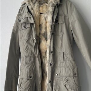 Warm Gray Parka with Faux Fur Trim